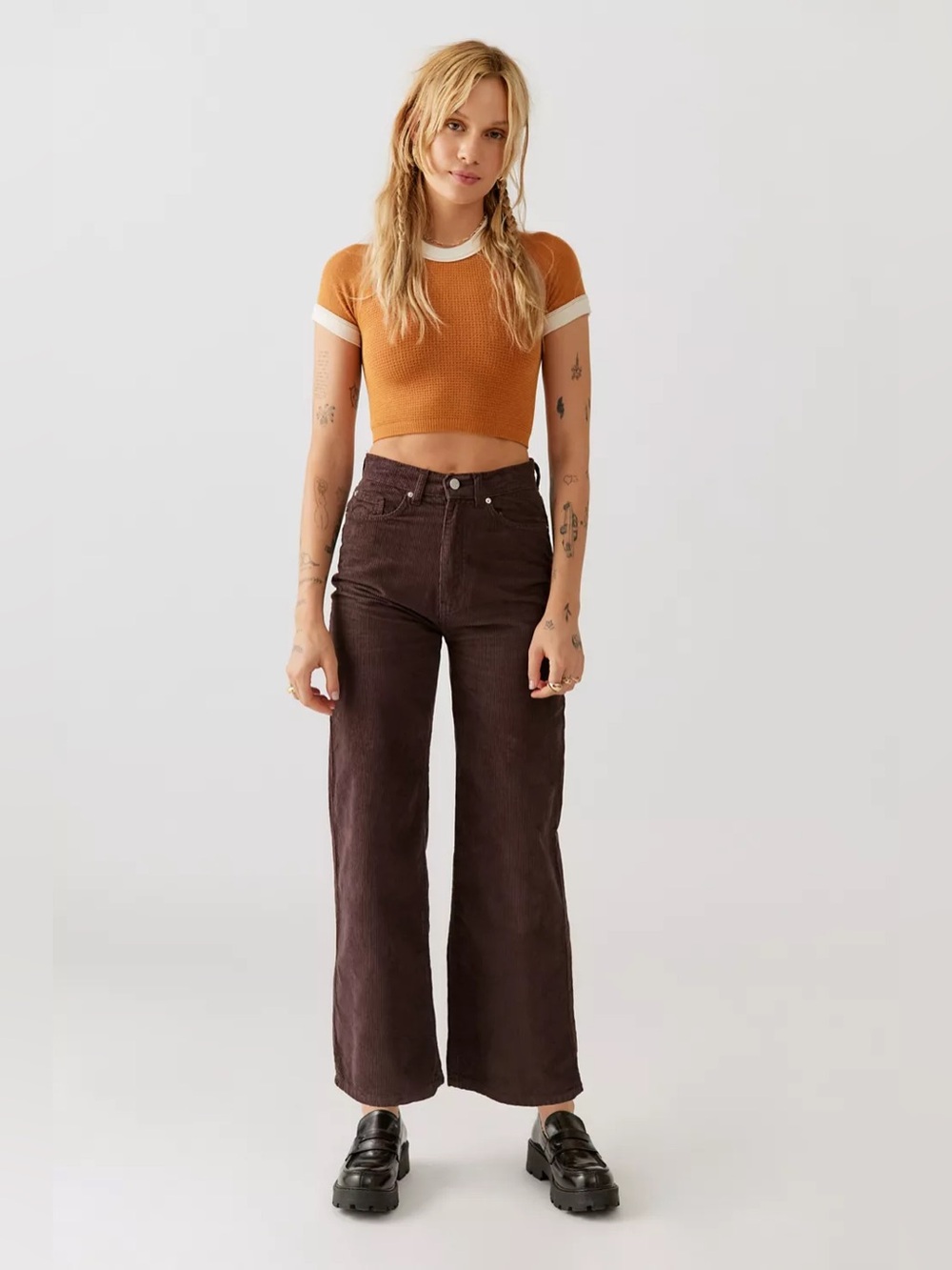 BDG Urban Outfitters High & Wide Corduroy Pants in Brown